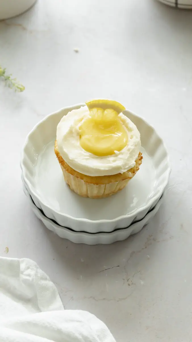 Lemon Curd Filled Vanilla Cupcakes with Swiss Meringue Buttercream