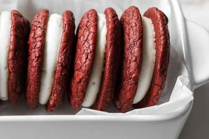 Red Velvet Sandwich Cookies with Cream Cheese Filling