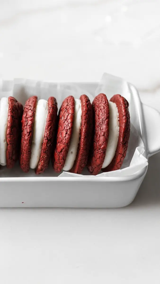 Red Velvet Sandwich Cookies with Cream Cheese Filling