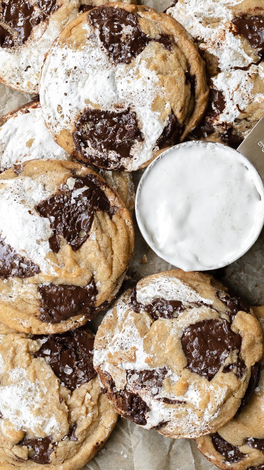 Brown Butter Peanut Butter & Chocolate Cookies with Marshmallow Fluff