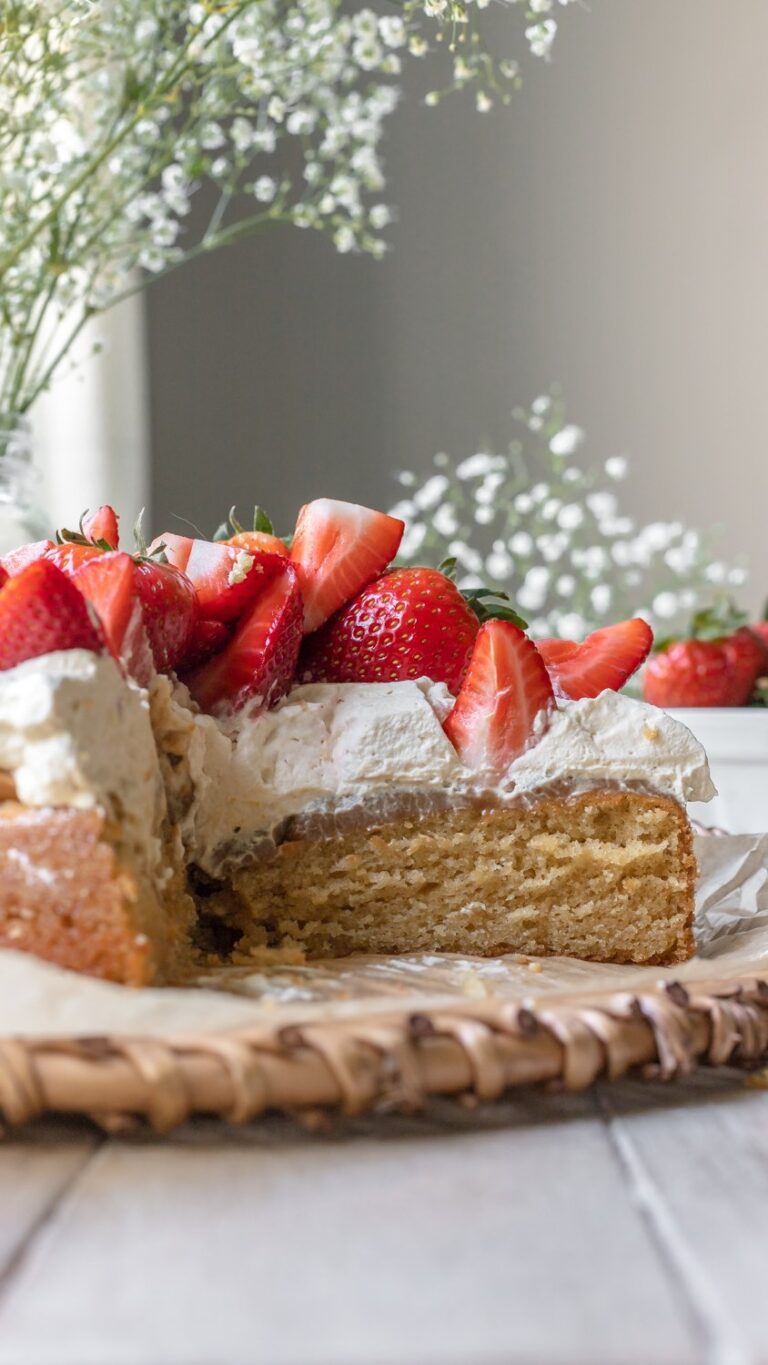 Dulce de Leche Cake with Whipped Cream and Strawberries
