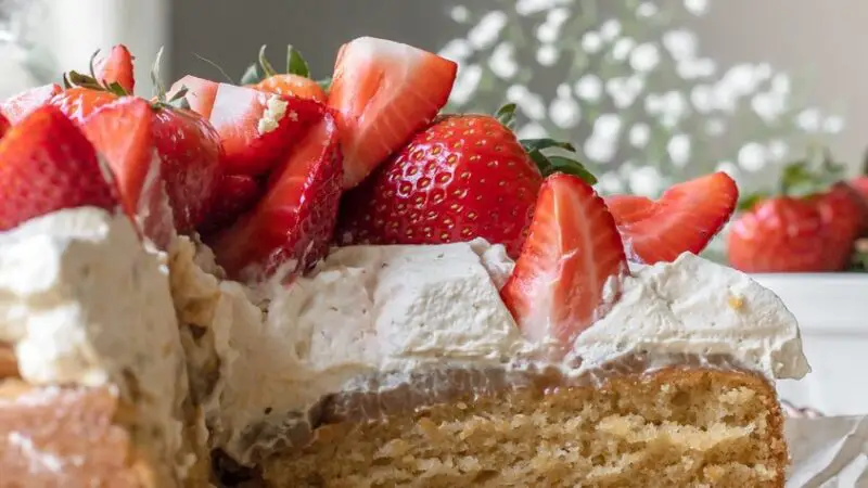 Dulce de Leche Cake with Whipped Cream and Strawberries