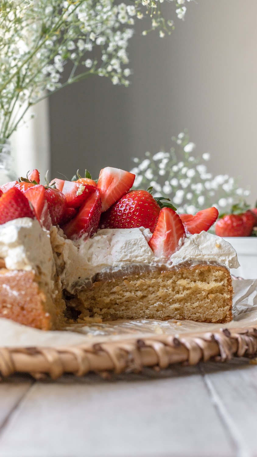 Dulce de Leche Cake with Whipped Cream and Strawberries