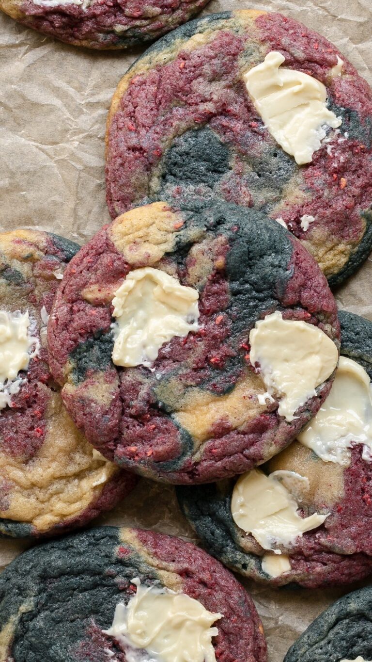 Tri-Flavored Cookies with Raspberry, Butterfly Pea, and White Chocolate