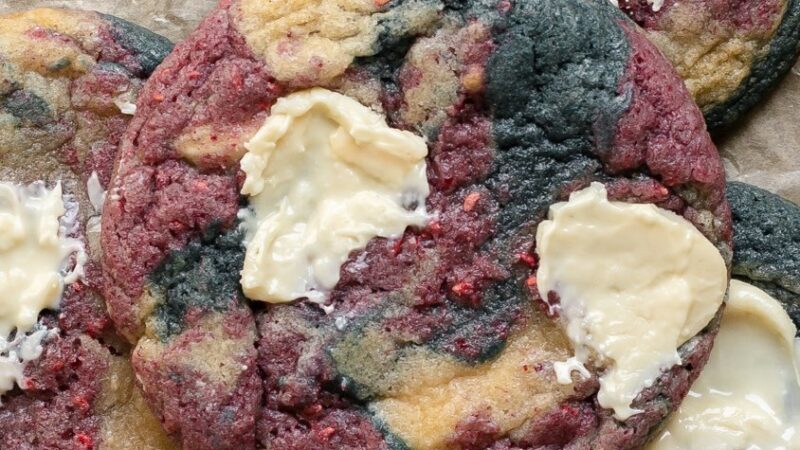 Tri-Flavored Cookies with Raspberry, Butterfly Pea, and White Chocolate