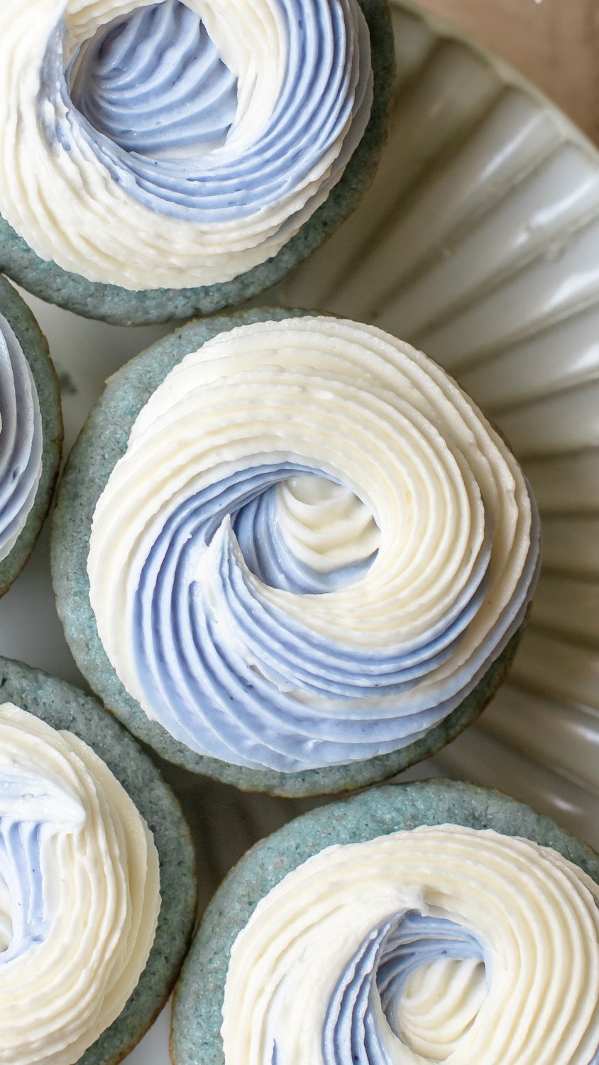Swirled Vanilla Cupcakes with Two-Toned Buttercream Frosting