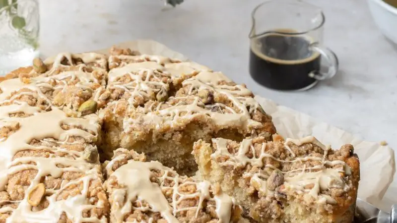 Pistachio Coffee Cake with Espresso Glaze