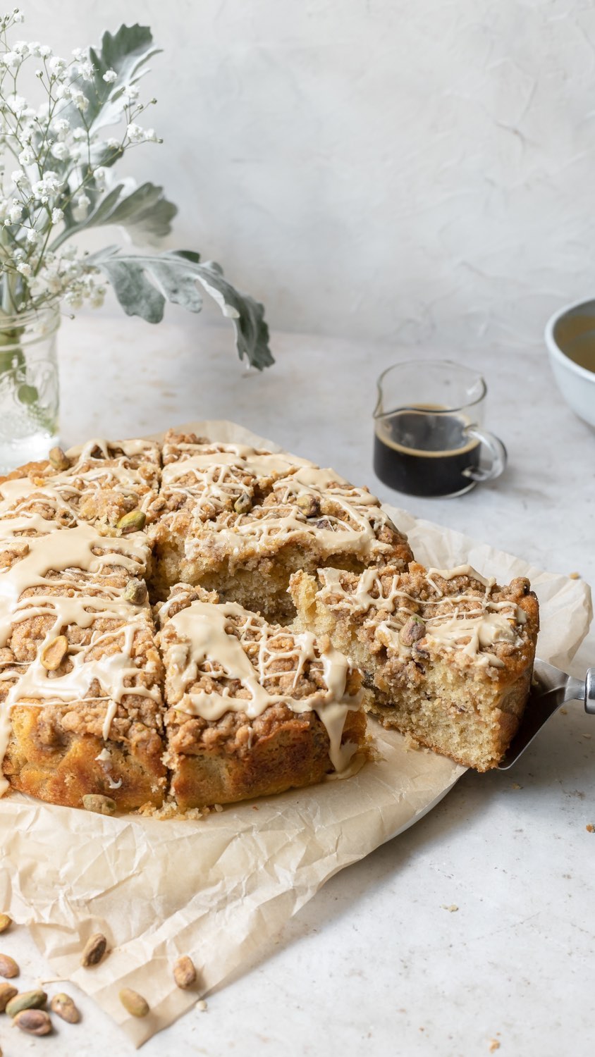 Pistachio Coffee Cake with Espresso Glaze