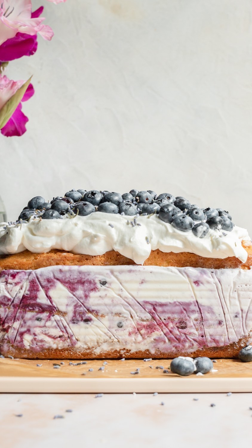 Lavender Pound Cake with Wild Blueberry Compote and Cream