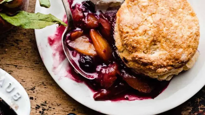 Delicious Skillet Blueberry Peach Cobbler with Buttermilk Biscuits