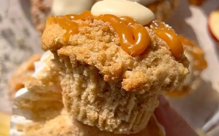 Vegan Caramel Apple Muffins with Streusel & Frosting