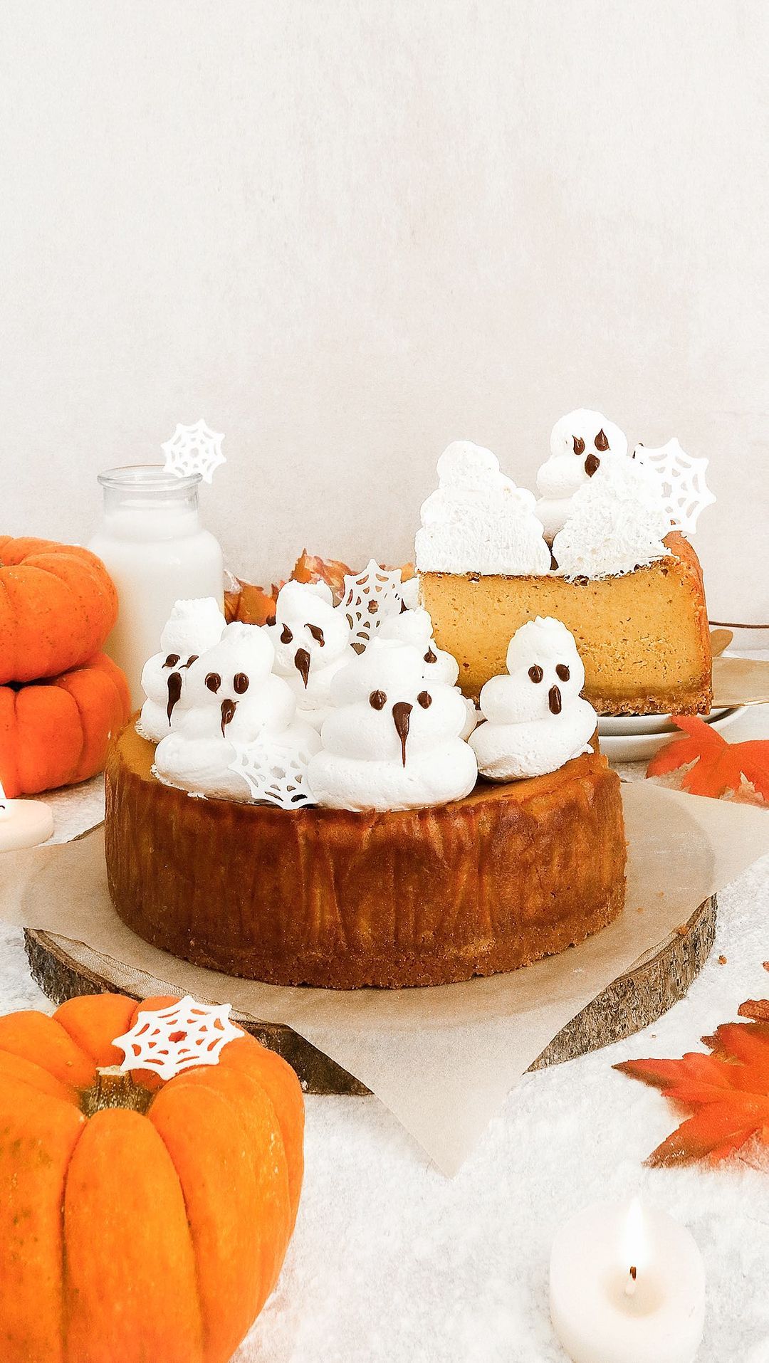 Pumpkin Spice Vegan Cheesecake with Chocolate Ghosts