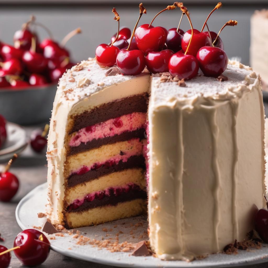 Vanilla Cake with Cherry Filling and Chocolate Whipped Cream