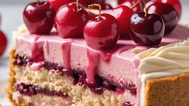 Pie Birthday Cake with Graham Cracker Crust and Cherry Buttercream Frosting