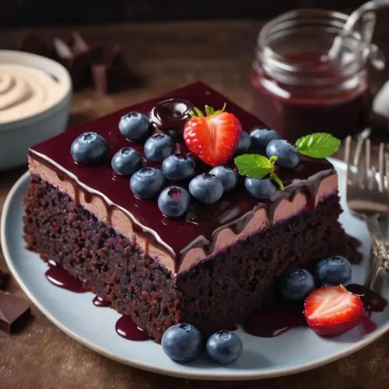Blueberry Chocolate Cake with Blueberry Sauce & Chocolate Sour Cream Frosting