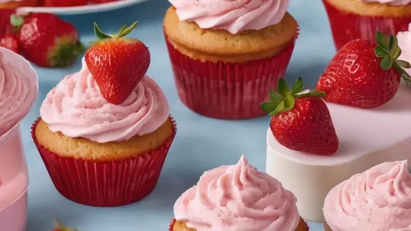 Strawberry Cupcakes with Strawberry Filling and Buttercream Frosting