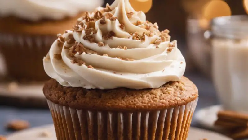 Chai-Infused Oatmilk Gingerbread Cupcakes with Spiced Cream Cheese Frosting