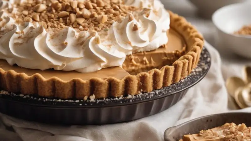 Velvety Peanut Butter Cream Pie with Flaked Sea Salt and Whipped Topping