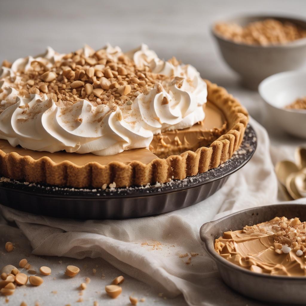 Velvety Peanut Butter Cream Pie with Flaked Sea Salt and Whipped Topping