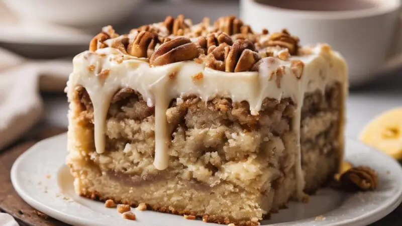 Brown Butter Banana Cinnamon Roll Cake