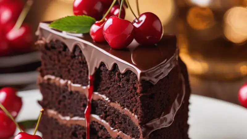 Rum-Infused Chocolate Cake with Fresh Cherry Topping