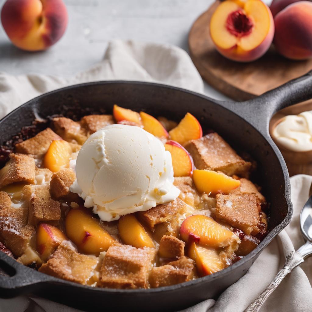 Skillet Peach Cobbler with Vanilla Ice Cream