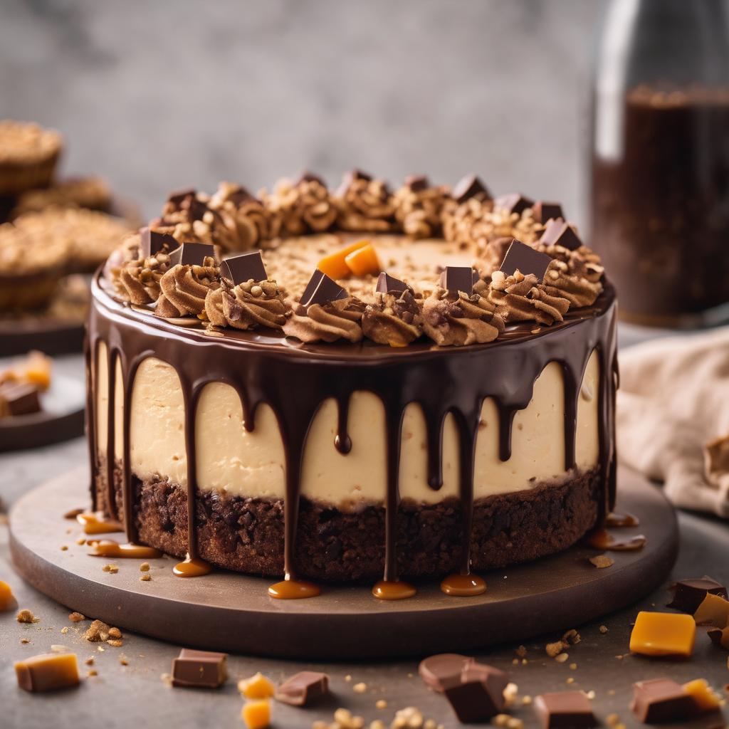 Gluten-Free Snickers Cheesecake with Salted Caramel Cookie Crust and Chocolate Ganache