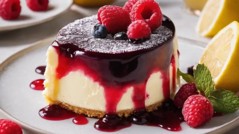 Creamy Semolina Cheesecake with Raspberry Coulis