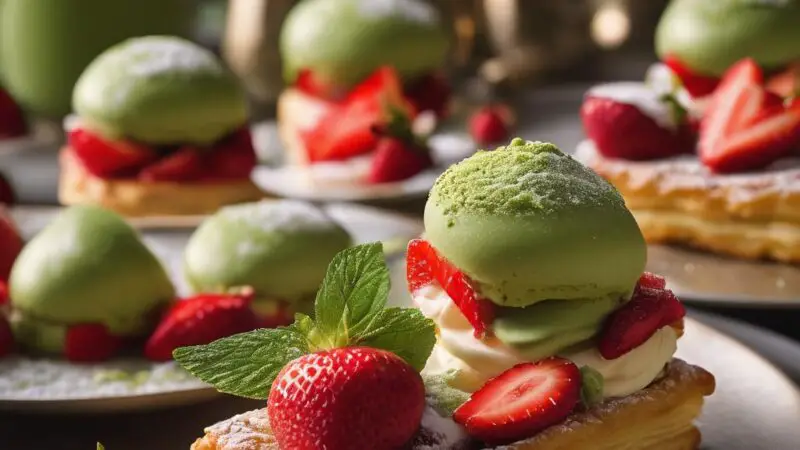 Verdant Matcha Pastries with Strawberry Compote