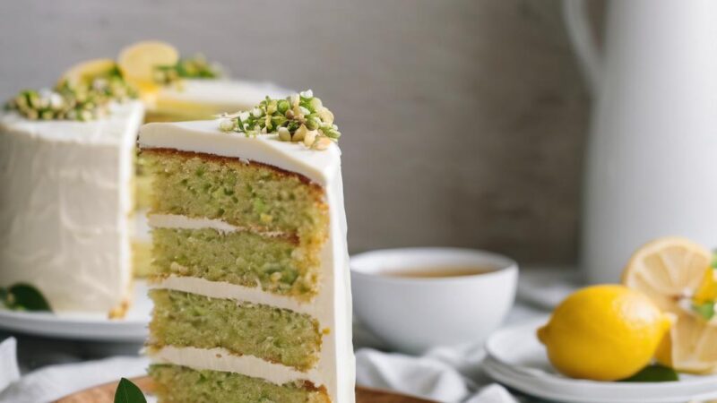 Luscious Pistachio Cake with Lemon-Infused Cream Cheese Frosting