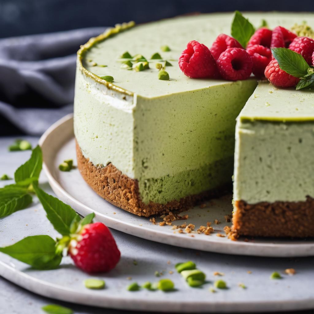 Vegan Matcha Pistachio Cheesecake with Cookie Crust