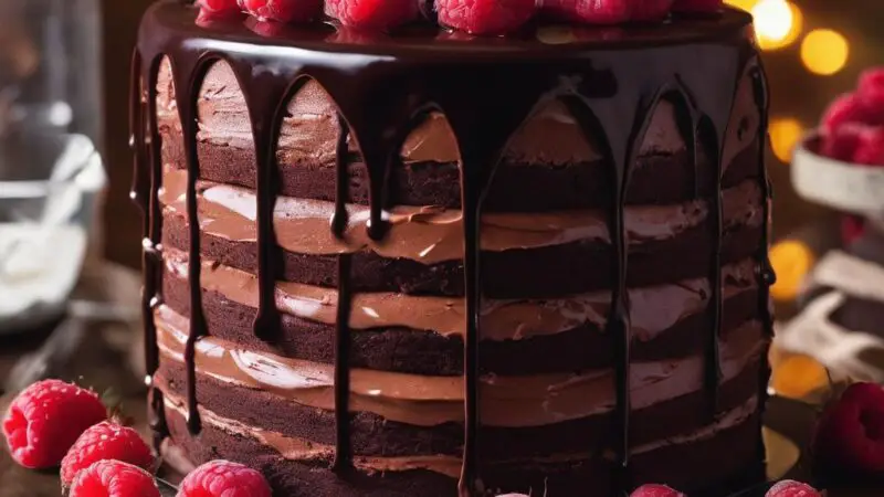 Vegan Raspberry Chocolate Cake with Ganache Glaze