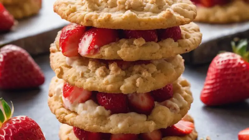 Strawberry White Chocolate Cookies with Graham Cracker Crumble