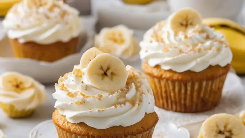 Banana Embrace Cupcakes with Whipped Vanilla Crown