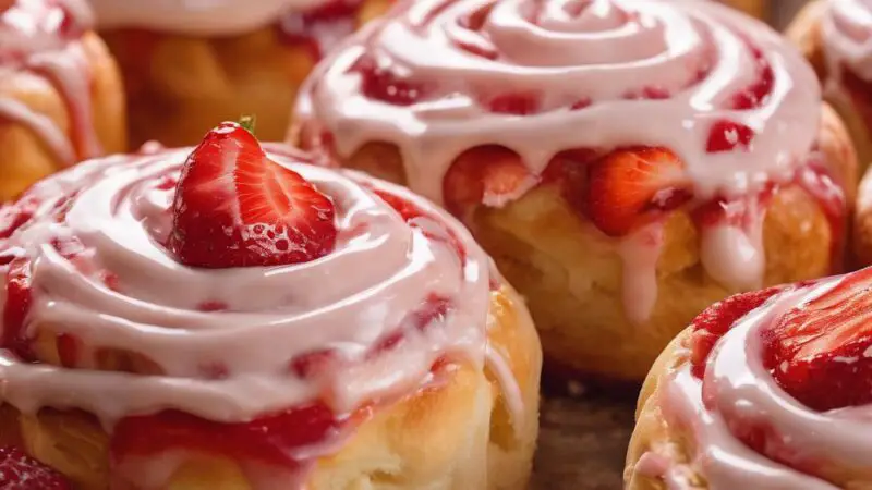 Strawberry Swirl Rolls with Luscious Cream Cheese Drizzle