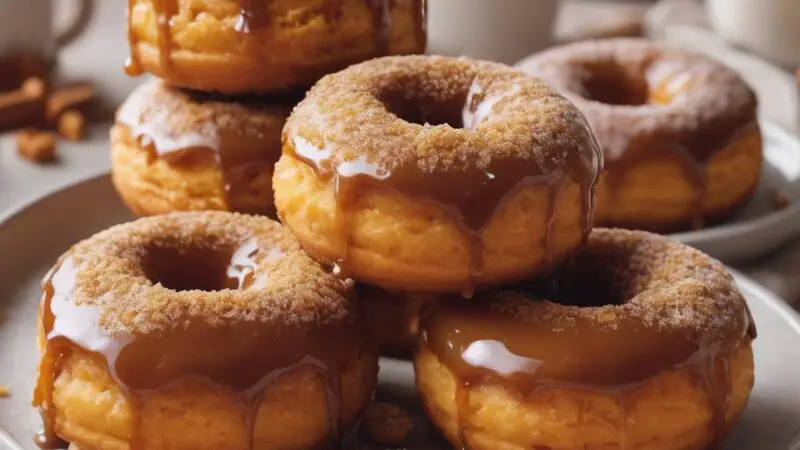 Pumpkin Cinnamon Sugar Donuts with Caramel Drizzle