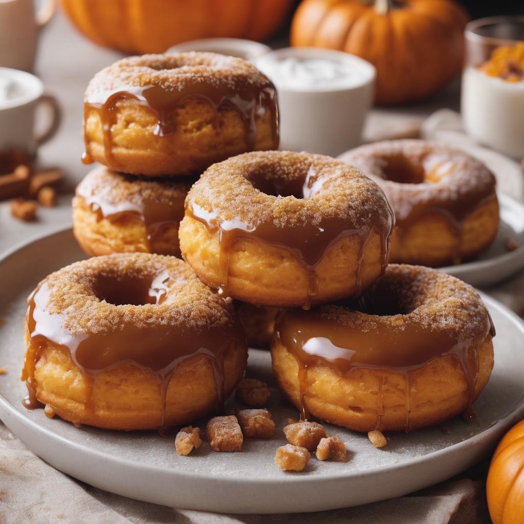 Pumpkin Cinnamon Sugar Donuts with Caramel Drizzle