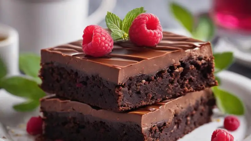 Olive Oil Fudge Brownies with Raspberry Balsamic Glaze