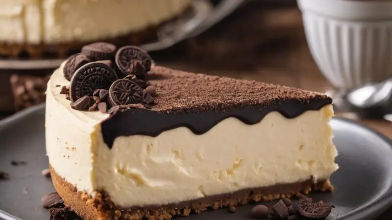 Creamy Vanilla Cheesecake with Chocolate Ganache and Gluten-Free Oreo Crust