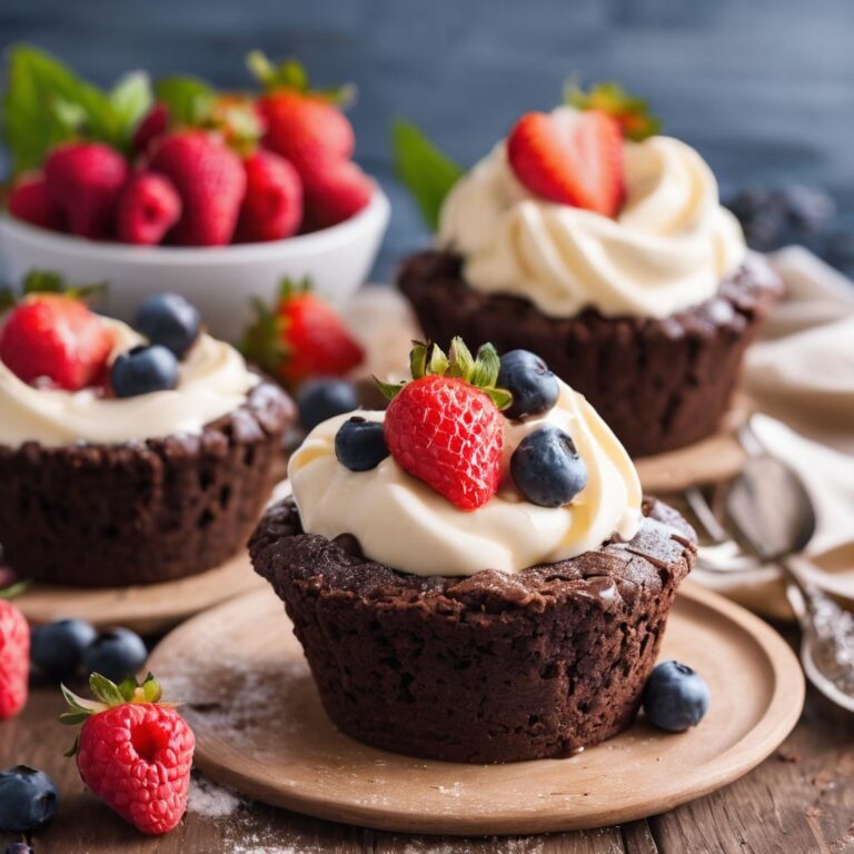 Decadent Brownie Ice Cream Cups with Vanilla Sauce