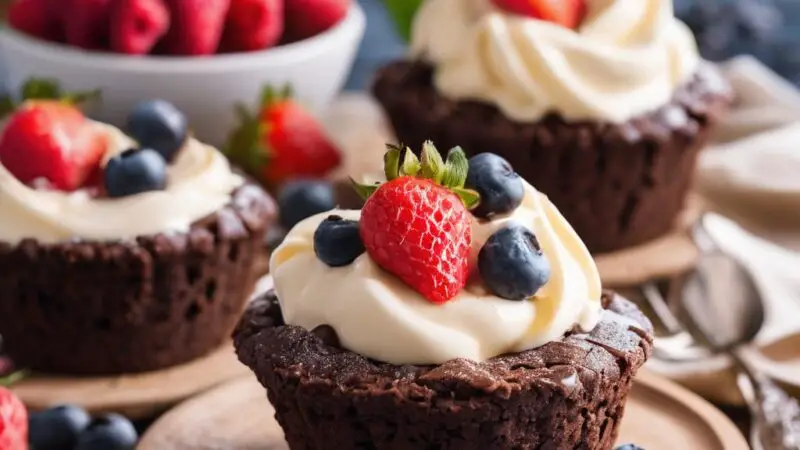 Decadent Brownie Ice Cream Cups with Vanilla Sauce