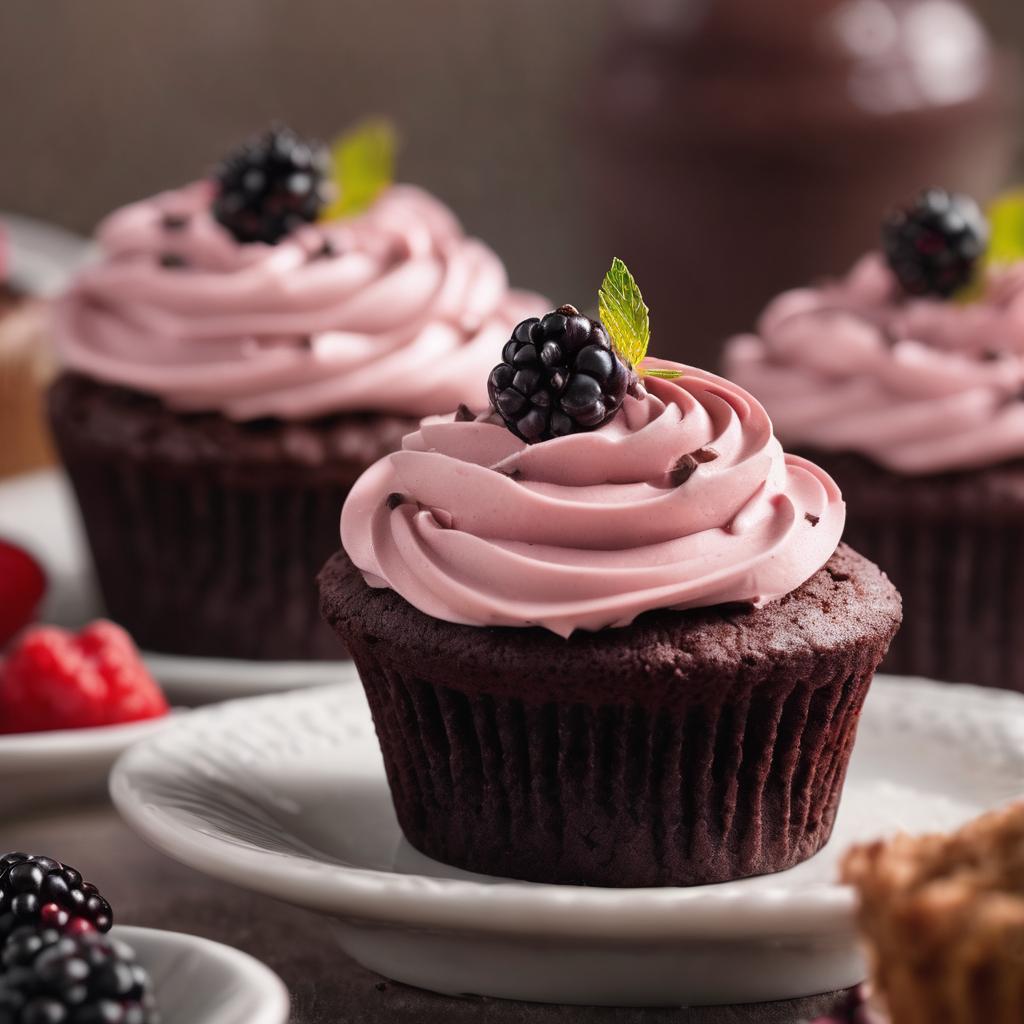 One-Bowl Chocolate Cupcakes with Light Blackberry Cream Cheese Frosting