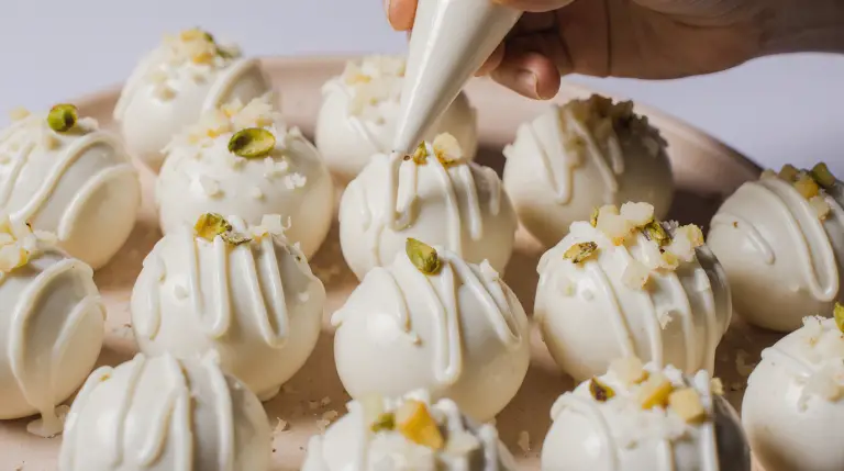 Velvety White Chocolate and Pistachio Ganache Truffles