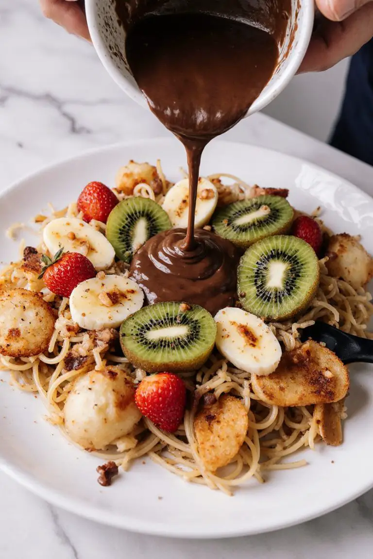Chocolate Drizzled Spaghetti Crepes with Fresh Fruit