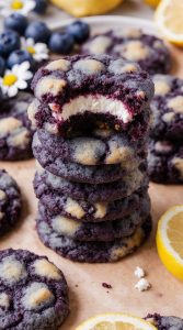 Thick & Soft Lemon Blueberry Cheesecake Cookies with Creamy Filling and Bursting Berries