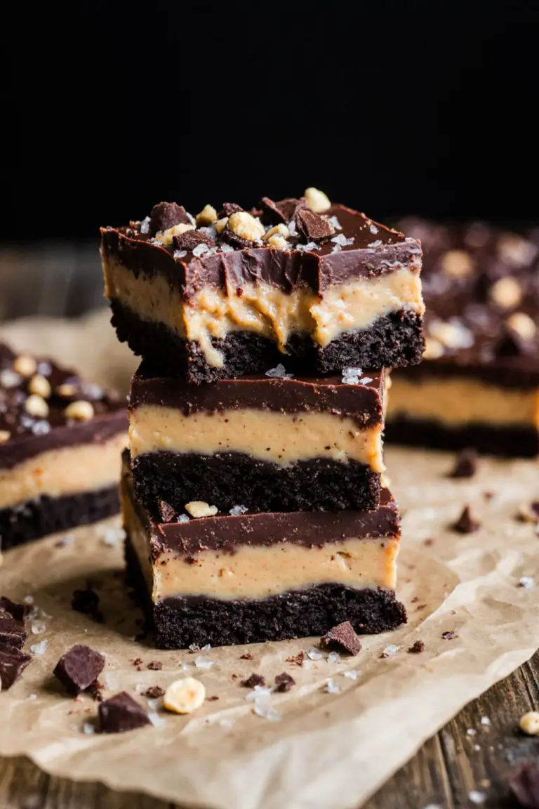 No-Bake Chocolate Peanut Butter Fudge Bars with Three Delicious Layers