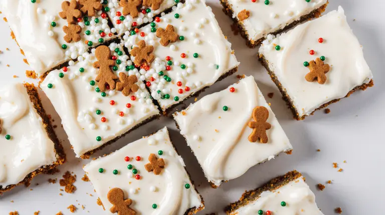 Soft and Chewy Gingerbread Cookie Bars with Spiced Cream Cheese Frosting