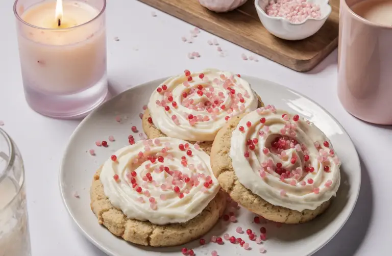 Soft & Festive Valentine’s Day Sprinkle Sugar Cookies with Cream Cheese Frosting
